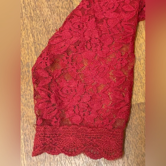 Elegant Red 3/4 Sleeve Crew Neck A-Line Dress - Picture 4 of 9